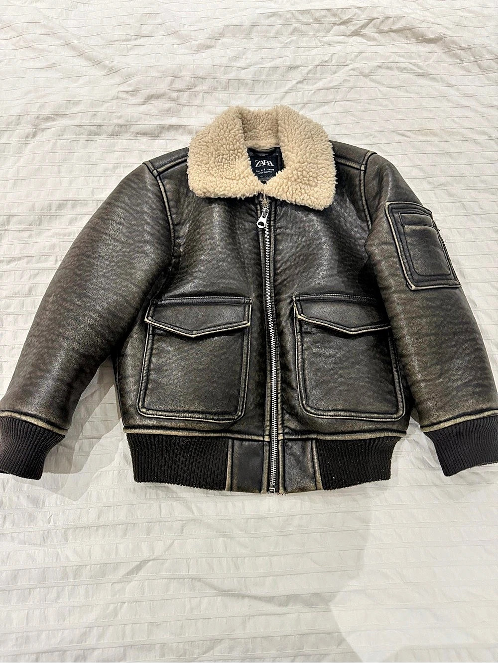 Zara Faux Shearling Collar Jacket Black Size Small Like New